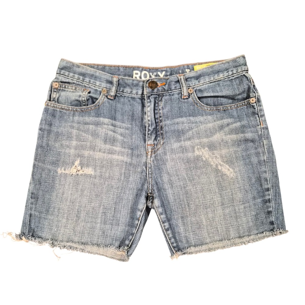 Roxy Bolsa Boyfriend Fit Denim Shorts Light Wash Distressed Cut Off Size 5